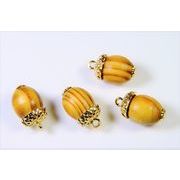 【秋冬アクセサリー】ウッド貼付ナチュラルパーツ/立体どんぐりチャーム/トレンドパーツ