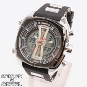 アナデジ デジアナ HPFS9501-SVBK アナログ&デジタル クロノグラフ ダイバーズウォッチ風メンズ腕時計