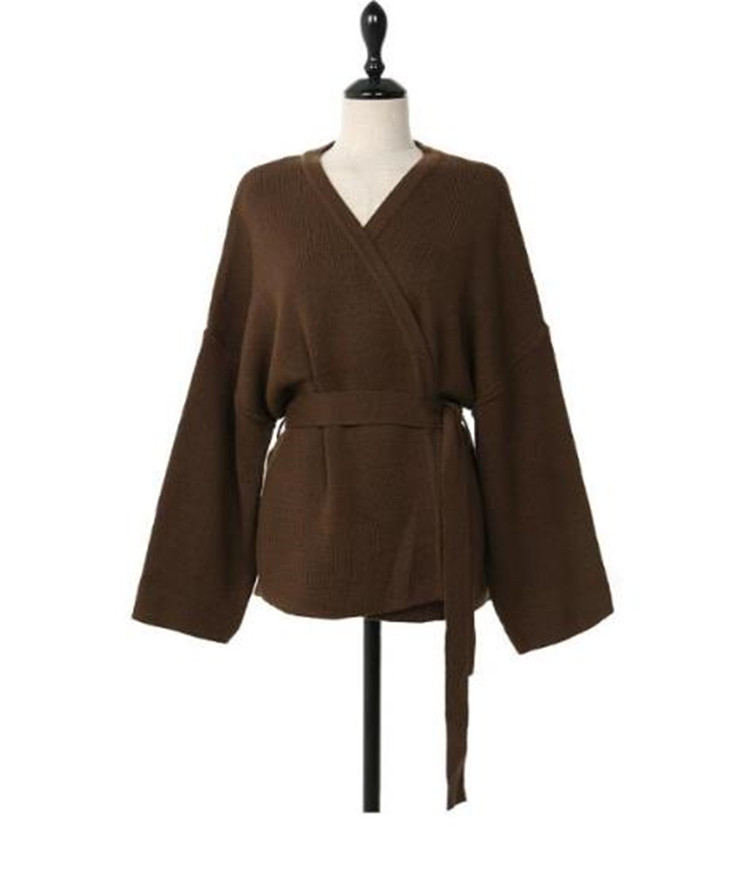 ゆったりする 女性 短いスタイル 暖かい 厚手  長袖 ニット コート 百掛け Ｖネック バンディング