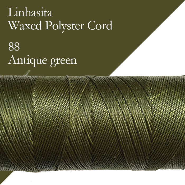 ワックスコード LINHASITA社製 アンティークグリーン/太さ0.75mm 長さ約210m/ ロウ引き紐 #88