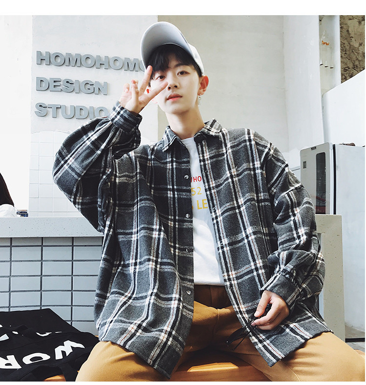 韓国ファッション 個性 レトロ ウール 格子縞 シャツ 気質 カップルウェア 百掛け 通勤する 厚手 コート