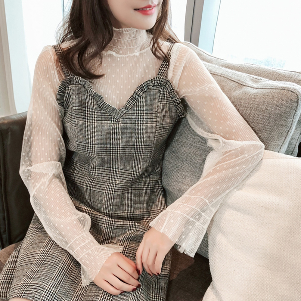 レースブラウス トップス ハイネック レースインナー 透け感 シアー 小点柄 韓国 即納 アパレル 盛煌商事 株式会社 問屋 仕入れ 卸 卸売の専門 仕入れならnetsea