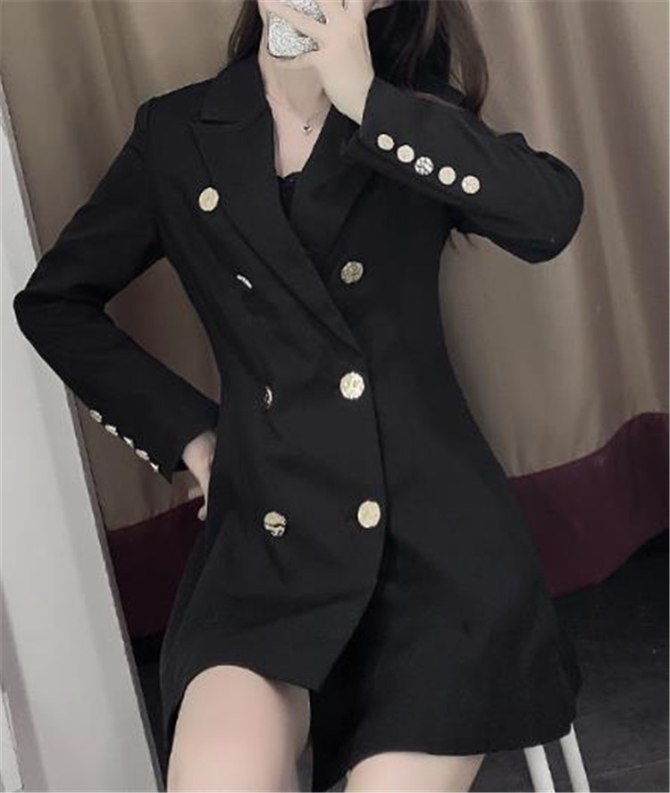 2021年春 新スタイル 気質 スリム ブラック スーツドレス 女性 デザインセンス 大人気 ダブルボタン