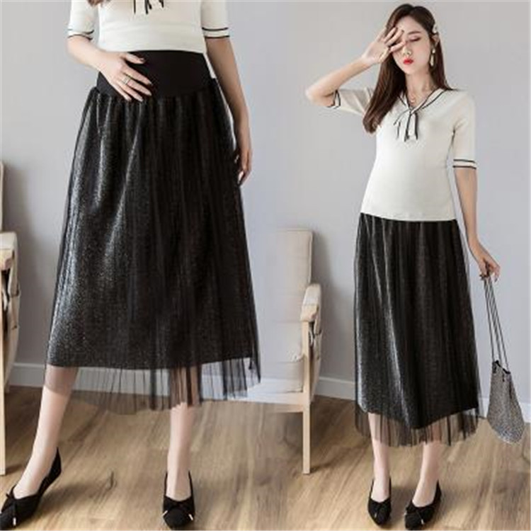 韓国ファッション 妊婦 プリーツ スパンコール 中・長セクション ゆったりする メッシュスカート