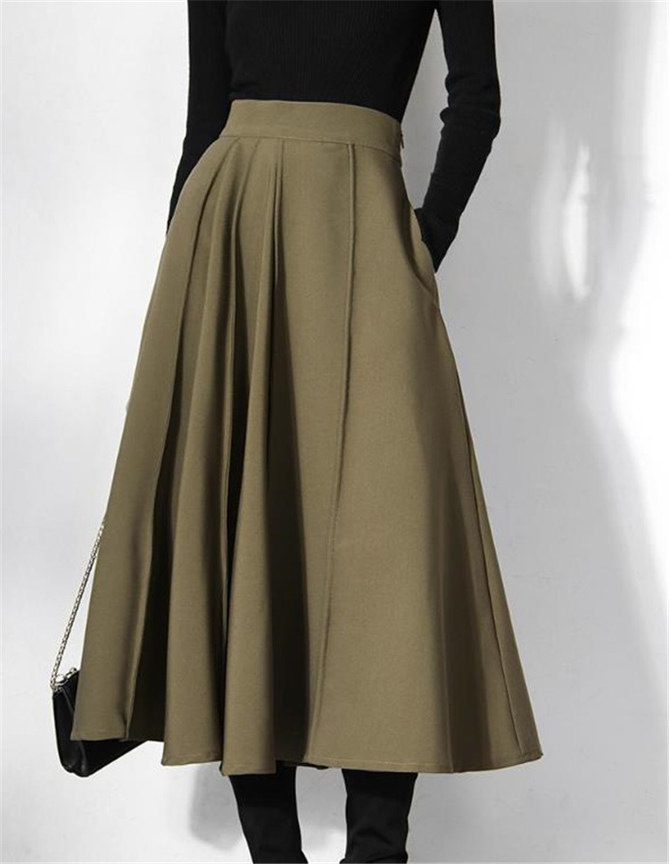 定番のベーシックデザイン ピュアカラー ロングスカート 気質  ハイウエスト スカート おしゃれな