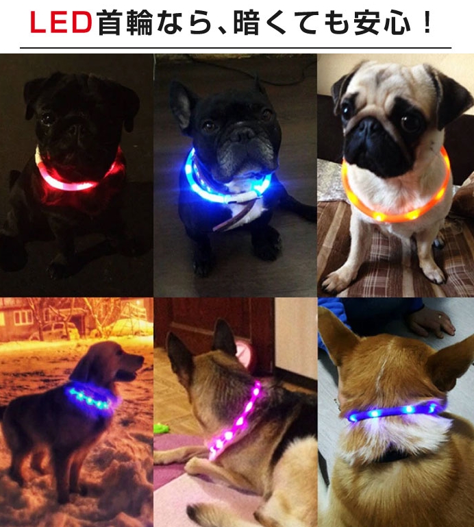 小型犬 中型犬 大型犬 首輪 光る 犬用 猫用 Ledライト Usb充電式 光る首輪 夜のお散歩でも安心 青井屋 問屋 仕入れ 卸 卸売の専門 仕入れならnetsea