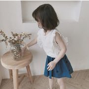 2021夏新作 韓国子供服 キッズ  ブラウス フリル ドット シャツ+プリーツスカート カジュアル系