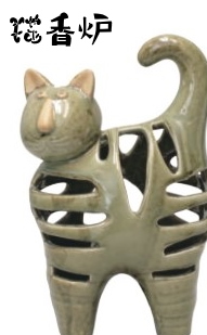 陶器 猫香炉