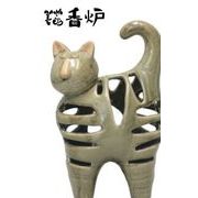 陶器 猫香炉