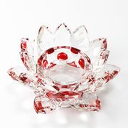 【売切セール品】クリスタルガラス　蓮花台　お皿　小サイズ　レッドカラー　風水　置物　彫り物