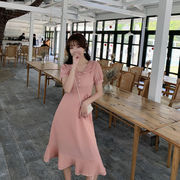 夏 新作 韓国スタイル レディースファッション 半袖 無地 ロング ワンピース レディース