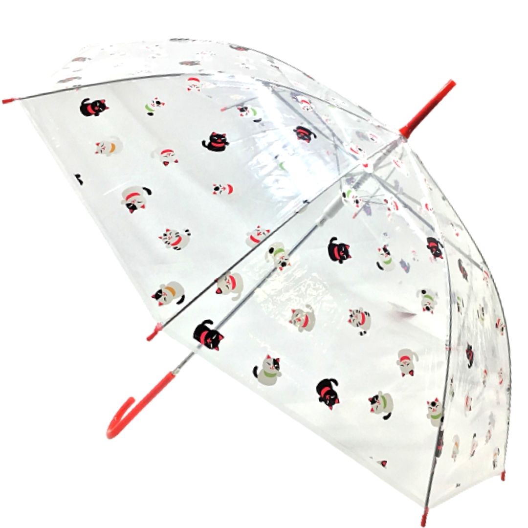 【和雑貨】【和土産】ビニール傘　招き猫2色　赤　ピンク　かさ　雨　雨がさ　ジャンプがさ　婦人　子供