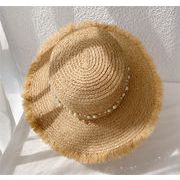 通勤する 麦わら帽子 海辺 ビーチ 休暇  パール 装飾 日を遮る 日焼け止め 日よけ帽 折りたたみ式 sweet系