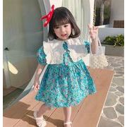 新作 キッズ  ワンピース  女の子 3-8歳女の子 ワンピース 半袖 花柄襟 フリル シフトドレス 韓国子供服