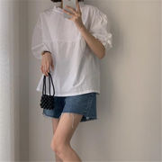 シャツ 女性 ゆったりする スリム Aライン トップス 人形の襟 純綿 シンプル