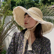 　麦わら帽子　ビンテージ　レース　紫外線対策　夏　ファッション