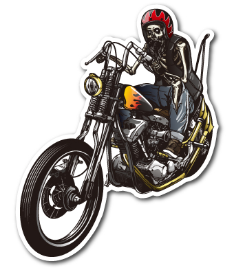 バイカーステッカー BIKER STICKER バイク ハーレー ヘルメット スカル&バイク LEFT 骸骨 ドクロ BK017