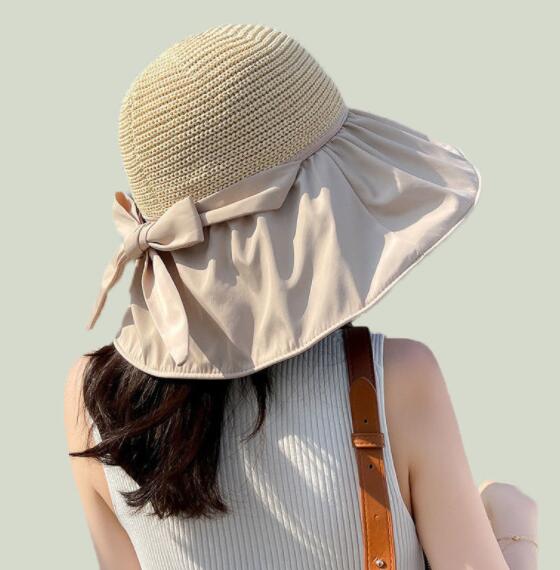 夏　麦わら帽子　バケットハット　紫外線　UVカット　日よけ防止　気質　ビーチ　56-58cm