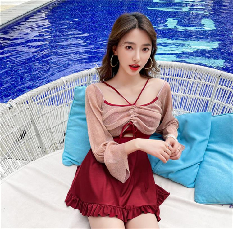 韓国ファッション  気質 スカートスタイル スプリット ショーツ 保守的 カバー腹  少女 温泉 水着 セット