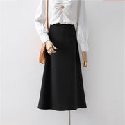 Fashions限定発売  韓国ファッション 気質 ハイエンド サテン ハイウエスト スリム Aライン スカート
