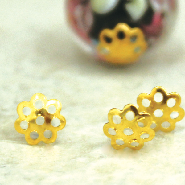 座金 花座 真鍮製 100個 6mm×6mm ビーズキャップ ゴールド