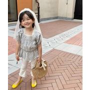 【2点セット】新作 子供服  ベビー服  アパレル   半袖  花柄  tシャツ+カジュアルパンツ  女の子