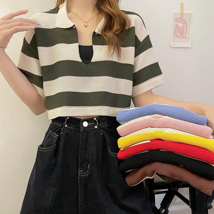 春夏新作 トップス 女 レディース 半袖 ボーダー Vネック ニット Tシャツ インナー 6色 Www Watsons Biz Id