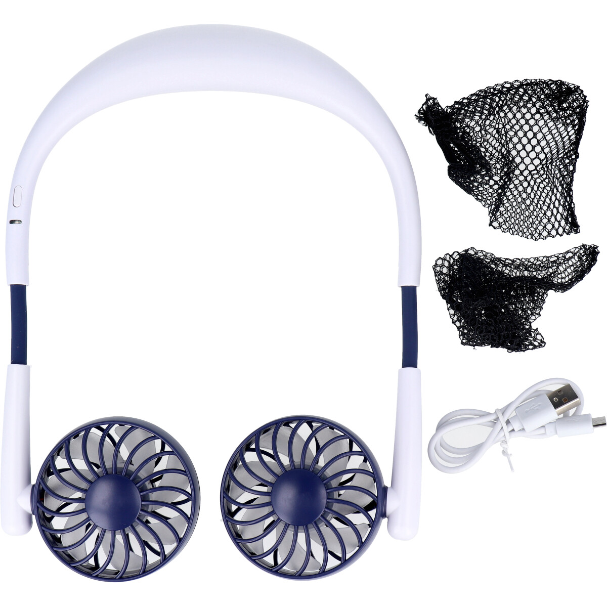 [廃盤]ネックダブルファン3 USB充電式首かけ扇風機 ホワイト＆マットブルー