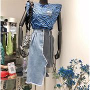 女性らしいシルエット  縫付 スカート イレギュラー ハイウエスト デニムスカート
