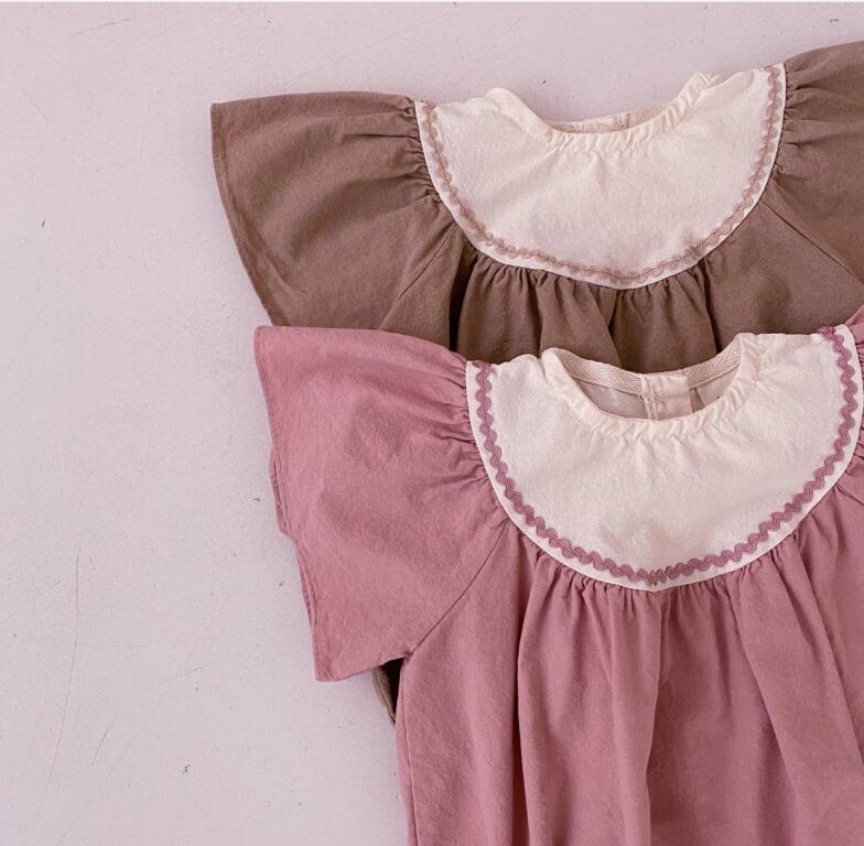INS夏 新作 タイプ赤ちゃんのハス子供 葉袖 簡単 身ハス服 赤ちゃん個性 連体服 2色