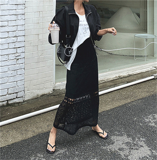 ☆韓国の人気☆【THREETIMES】☆Mew knit skir.t☆スカート マーメイドスカート ニットスカート レース 花柄 ロングスカート