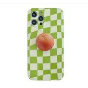 新作 簡単 な緑 格子紋様 甘い橙 ステント iPhone 11/12 Promaxアップル7/8 p
