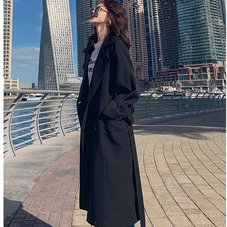 トレンチコート レディース 40代 ロング丈ジャケット スプリングコート 春コート 黒 アウター アパレル 個人事業主 グッズワン 問屋 仕入れ 卸 卸売の専門 仕入れならnetsea