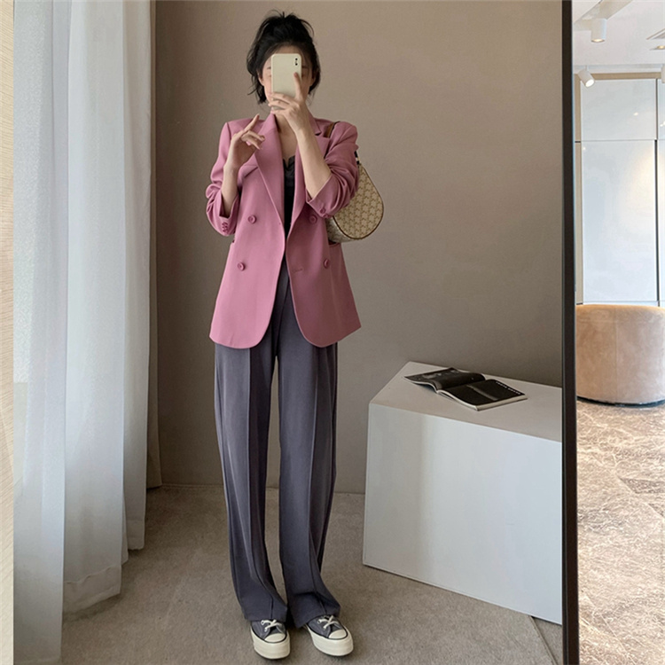 デイリーに使える！韓国ファッション ピンクパープル スーツ コート 秋