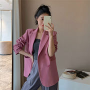 デイリーに使える！韓国ファッション ピンクパープル スーツ コート 秋 高級感  気質 小さいスーツ