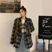 ゆるっとお洒落に！韓国ファッション カジュアル ゆったりする カラーマッチング 格子縞 気質 スーツコート