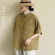 韓国ファッション コットンリネン ピュアカラー カジュアル 半袖 人形の襟 シャツ