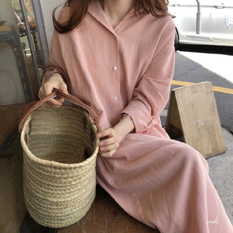 【Women】2022年春夏新作 　韓国風レディース服　ボタン付き　シャツワンピース　ゆったり　カジュアル