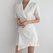 素敵な商品 韓国ファッション ダブルボタン スリム 受け取って腰 半袖 ワンピース ミニスカート