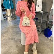 体型カバーと可愛いを両立 ピンク ロングセクション 韓国 ワンピース 麻の花 セーター 女性 小さい新鮮な