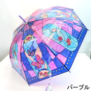 【雨傘】【長傘】【ビニール傘】ステンドグラス蝶柄裾パイピング同色手元付きジャンプ傘