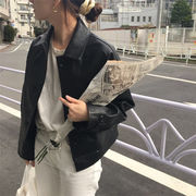 超人気ins話題 韓国ファッション 2021 新品 秋 気質 ハンサム puレザー 長袖 短いスタイル コートトレンド