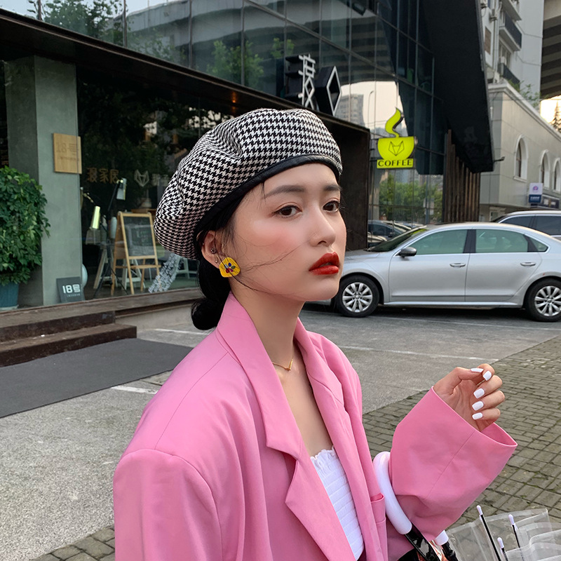 【2022年秋新作】大人気　韓国ファッション　レディース　千鳥格子　オシャレ　ベレー帽