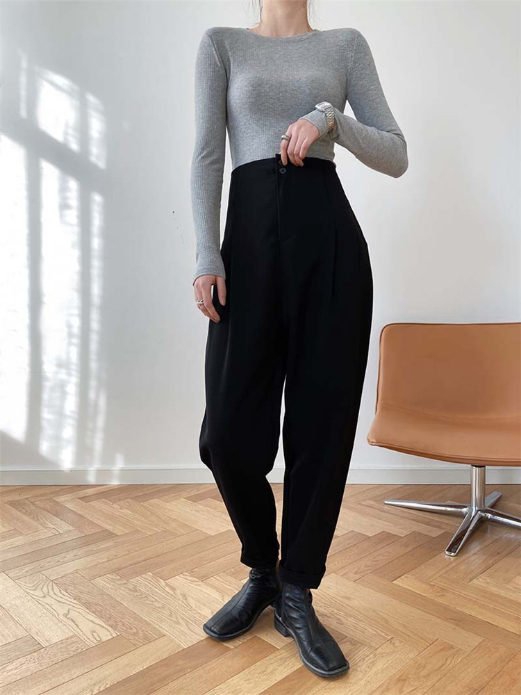 韓国ファッション	デザインセンス ハイウエスト スーツパンツ カジュアル ストレートパンツ
