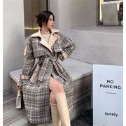 魅力的なバックデザイン 韓国ファッション チェスターコート ゆったりする 格子縞 厚手 ロングセクション