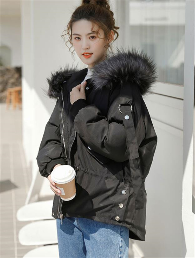 韓国ファッション 2021 秋冬 ダウン綿の服 レディース 短いスタイル 大さい毛皮の襟 気質 ファッション