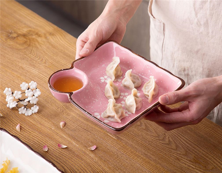 INSスタイル ラージ 餃子プレート 酢皿 セラミック 分割プレート アイデア 小さい新鮮な 食器 家庭用