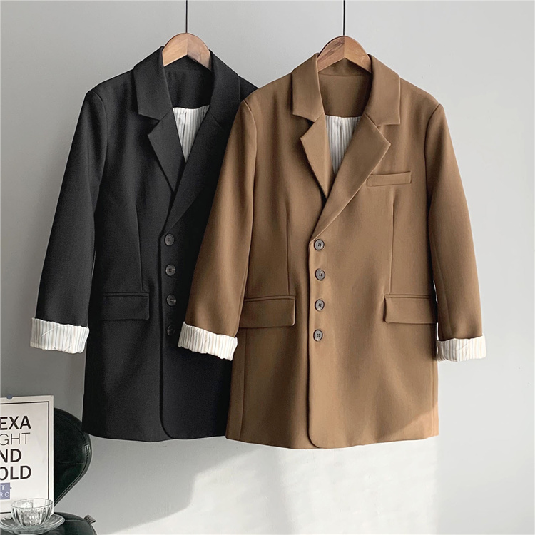 通勤する 2021 秋 ピュアカラー スーツ コート イレギュラー デザイン ゆったりする 香港スタイル スーツ