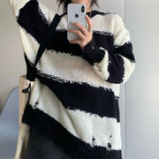 秋冬　トップス　セーター　縞柄　ビンテージ　ゆったり　韓国ファッション