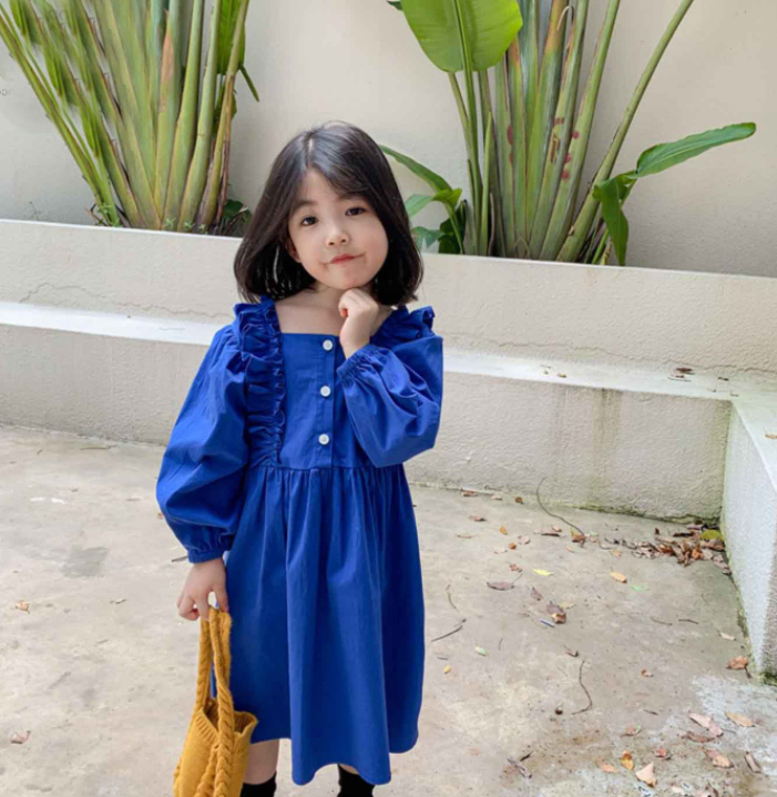 送料無料】ボレロ風のフリフリワンピーススタイ(藍色)